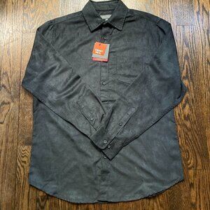 Suede like  DENVER HAYES LUXE MENS FITTED DRESS SHIRT SIZE MEDIUM /CHARCOAL